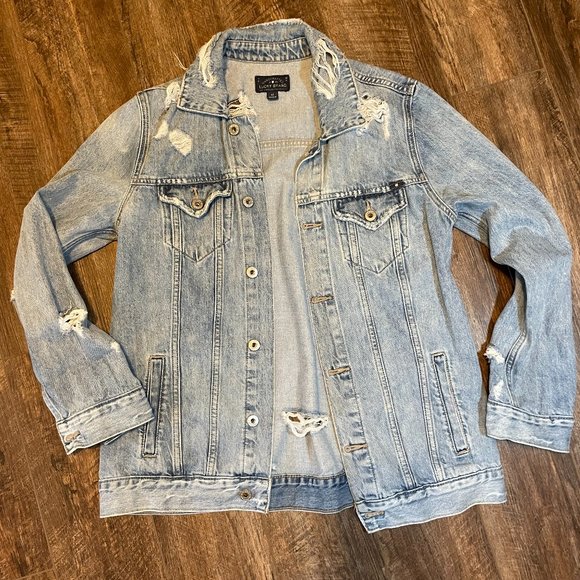 Lucky Brand Jackets & Blazers - RARE! Lucky Brand Medium Distressed Denim Boyfriend Trucker Jacket